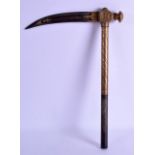 A GOOD TURKISH OTTOMAN GOLD INLAID STEEL AXE with cylindrical handle, decorated all over with