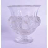 A FRENCH LALIQUE CRYSTAL GLASS VASE decorated in relief with extensive birds. 11 cm x 13.5 cm.