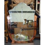 A STYLISH 1950S CLEAR AND COPPER GLASS MIRROR of naturalistic form. 82 cm x 108 cm.