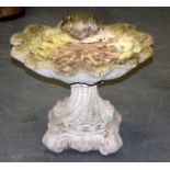 A GARDEN CLAM SHELL PLANTER ON STAND. 54 cm x 45 cm.