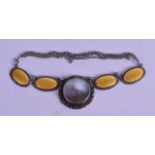 A MID 20TH CENTURY SILVER AND YELLOW ENAMEL NECKLACE with shell pendant.