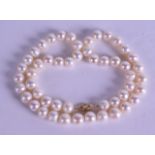 A 14CT GOLD STRING OF PEARLS.