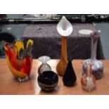 A COLLECTION OF SEVEN PIECES OF ART GLASS including a Sommerso style vase. (7)