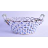 A LATE 19TH CENTURY MEISSEN TWIN HANDLED PORCELAIN BASKET painted with floral sprays, of