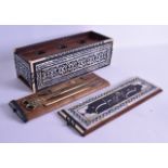 A LOVELY LARGE TURKISH CALLIGRAPHY PEN BOX AND COVER with hidden sliding drawer revealing gold