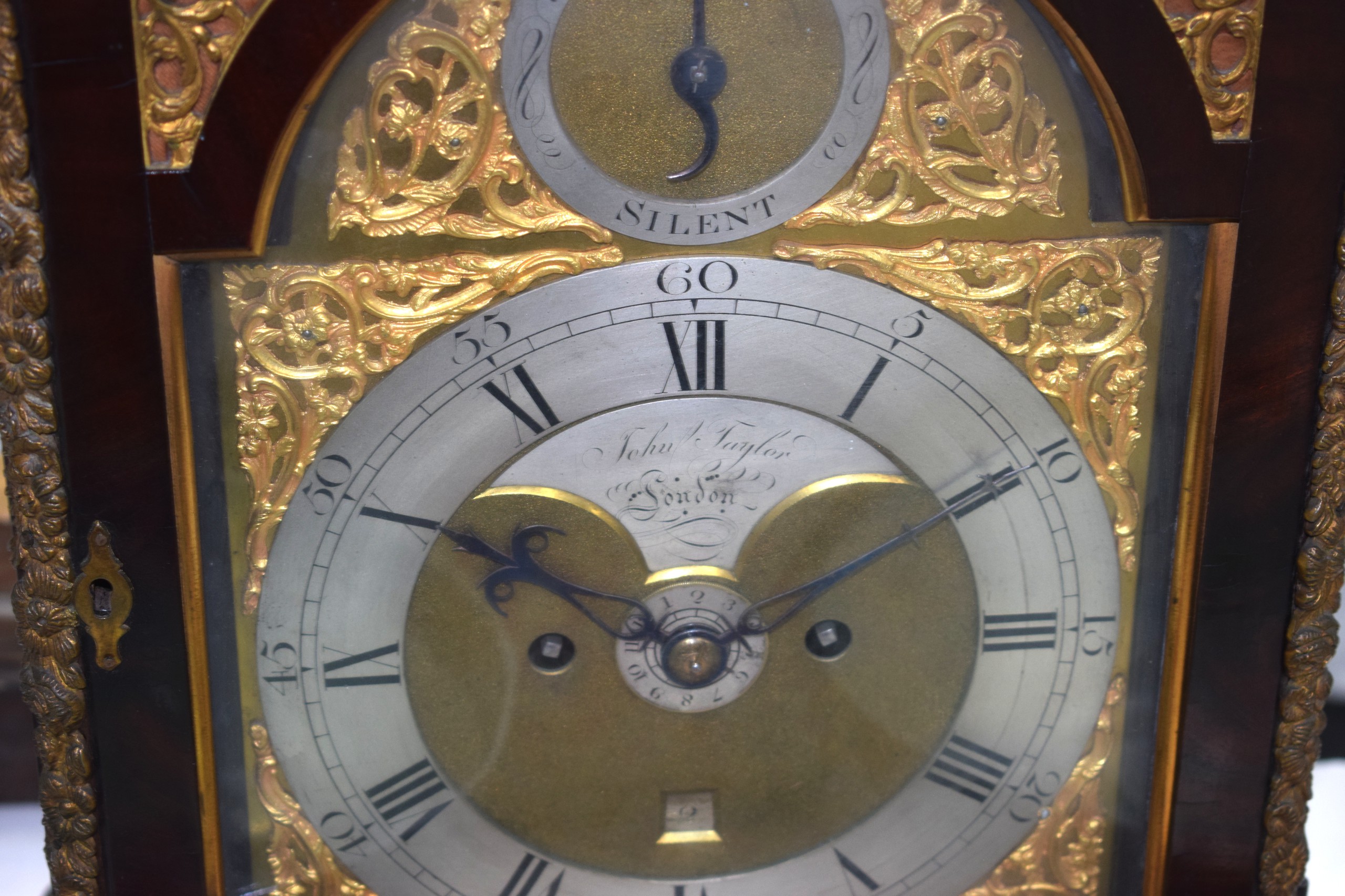 A FINE GEORGE III MAHOGANY PULL REPEATER BRACKET CLOCK by John Taylor of London, with silvered - Image 5 of 12