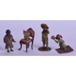 A GROUP OF FOUR MINIATURE COLD PAINTED VIENNA BRONZES in various forms. (4)