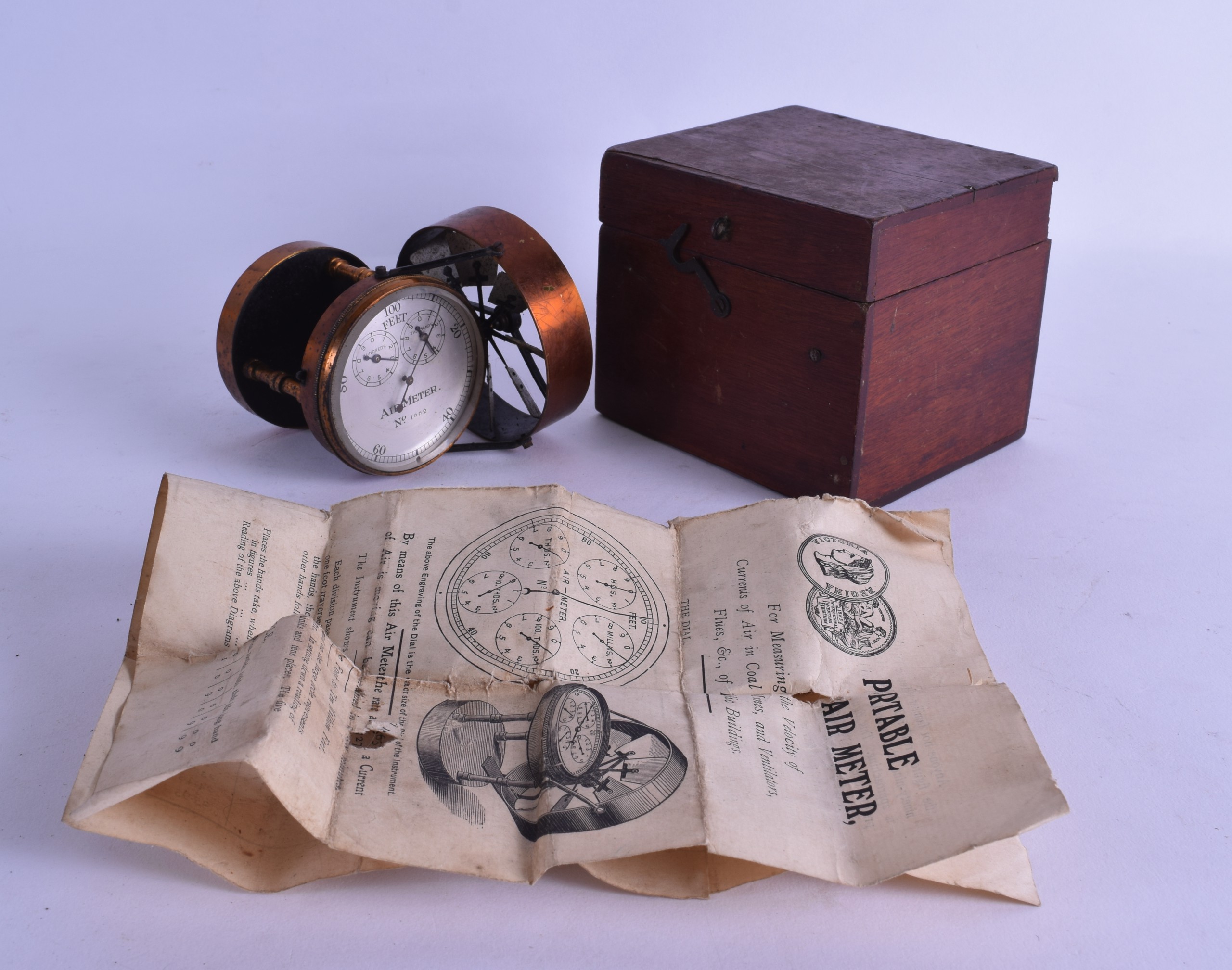 A BOXED ANTIQUE AIR-METER No.1002. Dial 5.5 cm diameter.