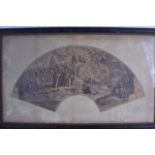 A FRAMED ENGRAVING (19th Century), mythical scenes with biblical inspiration, fan shaped. 25 cm x 49