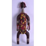 A LARGE EARLY 20TH CENTURY AFRICAN BEADED HARDWOOD FERTILITY FIGURE with shell mounts. 50 cm x 17