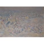 CONTINENTAL SCHOOL, Framed Pastel, Panoramic view of Cairo, indistinctly signed. 52 cm x 74 cm.