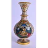 AN EARLY 20TH CENTURY INDIAN RAJASTHAN JEWELLED MARBLE VASE painted with portraits. 23 cm high.