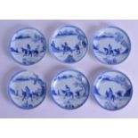 A SET OF SIX CHINESE CA MAU CARGO SAUCERS painted with the Search for Plum Blossom. 11.5 cm