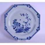 A LARGE EARLY 18TH CENTURY CHINESE BLUE AND WHITE OCTAGONAL DISH Yongzheng/Qianlong, painted with