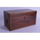 A LARGE 19TH CENTURY MAHOGANY AND TUNBRIDGWARE INLAID TEA CADDY lacking interior fittings. 30 cm x