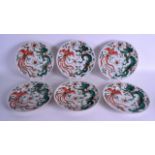 A SET OF SIX EARLY 20TH CENTURY JAPANESE MEIJI PERIOD FAMILLE VERTE PLATES painted with dragons