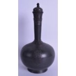 A SMALLER 18TH CENTURY PERSIAN OR INDIAN SILVER INLAID PEWTER VASE AND COVER decorated with