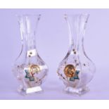 A RARE PAIR OF FRENCH AESTETHIC MOVEMENT ROCK CRYSTAL VASES enamelled with Japanese style foliage.