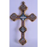 A LARGE MID 19TH CENTURY ITALIAN BRONZE MICRO MOSAIC CROSS decorated with buildings, town scenes and