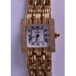 AN 18CT YELLOW GOLD BOXED VICEROY LADIES WRISTWATCH with sapphire winder and diamond mounts. 2.75 cm