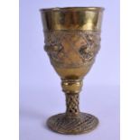 AN ANTIQUE AFRICAN BENIN BRONZE GOBLET overlaid with lizards. 21.5 cm high.