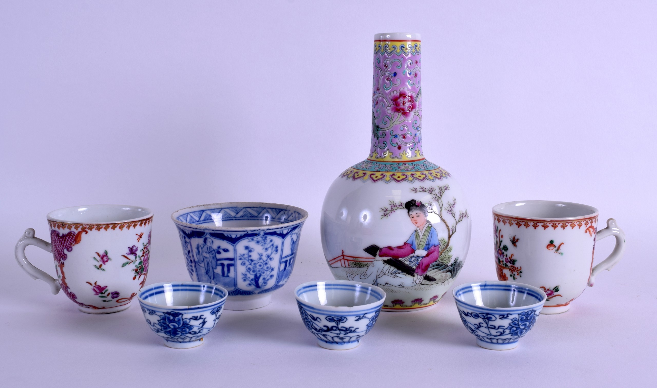 A SET OF THREE 19TH CENTURY CHINESE BLUE AND WHITE TEABOWLS Guangxu mark and period, together with a
