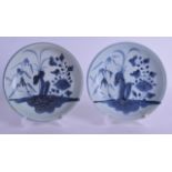 A PAIR OF CHINESE TEK SING CARGO BLUE AND WHITE DISHES painted with floral sprays and landscapes. 15