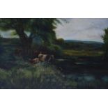 H WARD (1915), Framed Oil on Canvas, Cattle grazing in a field by a pond. 40 cm x 58.
