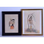 A 19TH CENTURY INDIAN WATERCOLOUR depicting a nude female, together with another watercolour of a