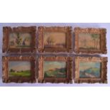 A SET OF SIX FRAMED OIL ON PANEL, unsigned, landscape scenes. (6). 9.5 cmx 13.5 cm.