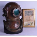 A GOOD ORIGINAL SIEBE GORMAN DIVING HELMET with internal light fittings, together with a certificate