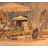 D LINTON (1925), Framed watercolour, signed & dated, figures in a courtyard. 32 cm x 34 cm.