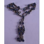 AN ANTIQUE SILVER AND BLUE GEM STONE NECKLACE.