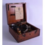 AN ANTIQUE H HUGHES & SON CASED SEXTANT. Sextant 19 cm x 21 cm.