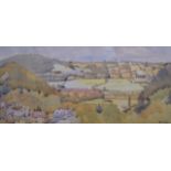 D C WILDE (Scottish), Framed Watercolour, signed, rolling countryside view. 25 cm x 52 cm.