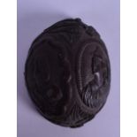 AN 18TH CENTURY CONTINENTAL CARVED COCONUT SHELL decorated with two portraits and encased within