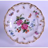 A ROYAL CROWN DERBY SCALLOPED PORCELAIN PLATE decorated with insects and flowers. 20 cm diameter.