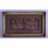 A 19TH CENTURY EUROPEAN FRAMED COPPER PANEL depicting classical figures in various pursuits. Panel