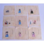 A SET OF SEVENTEEN EARLY 19TH CENTURY CHINESE PITH PAPER WORKS depicting various scenes of