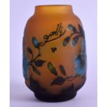 A FRENCH GALLE CAMEO GLASS VASE decorated with flowers. 10 cm high.