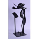 A STYLISH CONTEMPORARY IRON FIGURE OF A MAN modelled as a composer. 43 cm high.