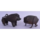 TWO AFRICAN BENIN BRONZE FIGURES one in the form of a road, the other depicting a beast. 17 cm &