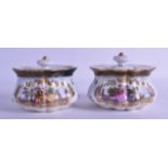 A MATCHED PAIR OF 19TH CENTURY MEISSEN PORCELAIN JARS one with removable cover, painted with