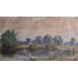 M A BOYD (British), Framed Watercolour, river landscape. 34 cm x 59 cm.