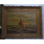 EUROPEAN SCHOOL (Early 20th Century), Framed Oil on Canvas, signed, Barges sailing through choppy