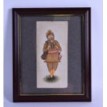 A 19TH CENTURY INDIAN WATERCOLOUR depicting a male roaming within a landscape. 10 cm x 22 cm.