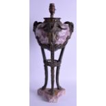 A LATE 19TH CENTURY BRONZE MOUNTED RED MARBLE VASE converted to a lamp, with rams head mounts. 45 cm