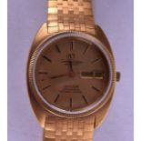 A GOOD 18CT YELLOW GOLD OMEGA CONSTELLATION AUTOMATIC CHRONOMETER WRISTWATCH with gold strap. 142.