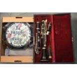 AN ANTIQUE FRENCH CASED CLARINET together with boxed Gien La Jungle Plates and vintage drawing