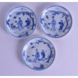 A SET OF THREE CHINESE CA MAU CARGO SAUCERS painted with the Deer Enticing patterns. 10.5 cm